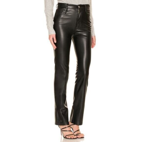 7 For All Mankind Vegan Faux Leather Easy Slim Pant In Black Womens Size Small - Picture 3 of 9